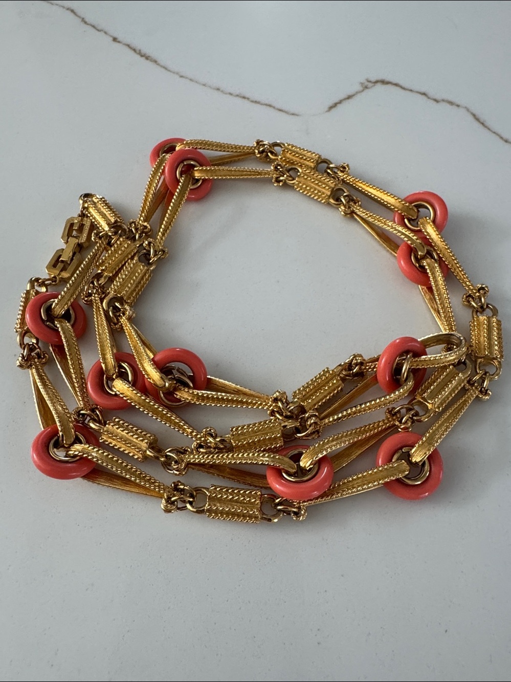 Givenchy Vintage Gold-Tone Chain Necklace with Coral Accents